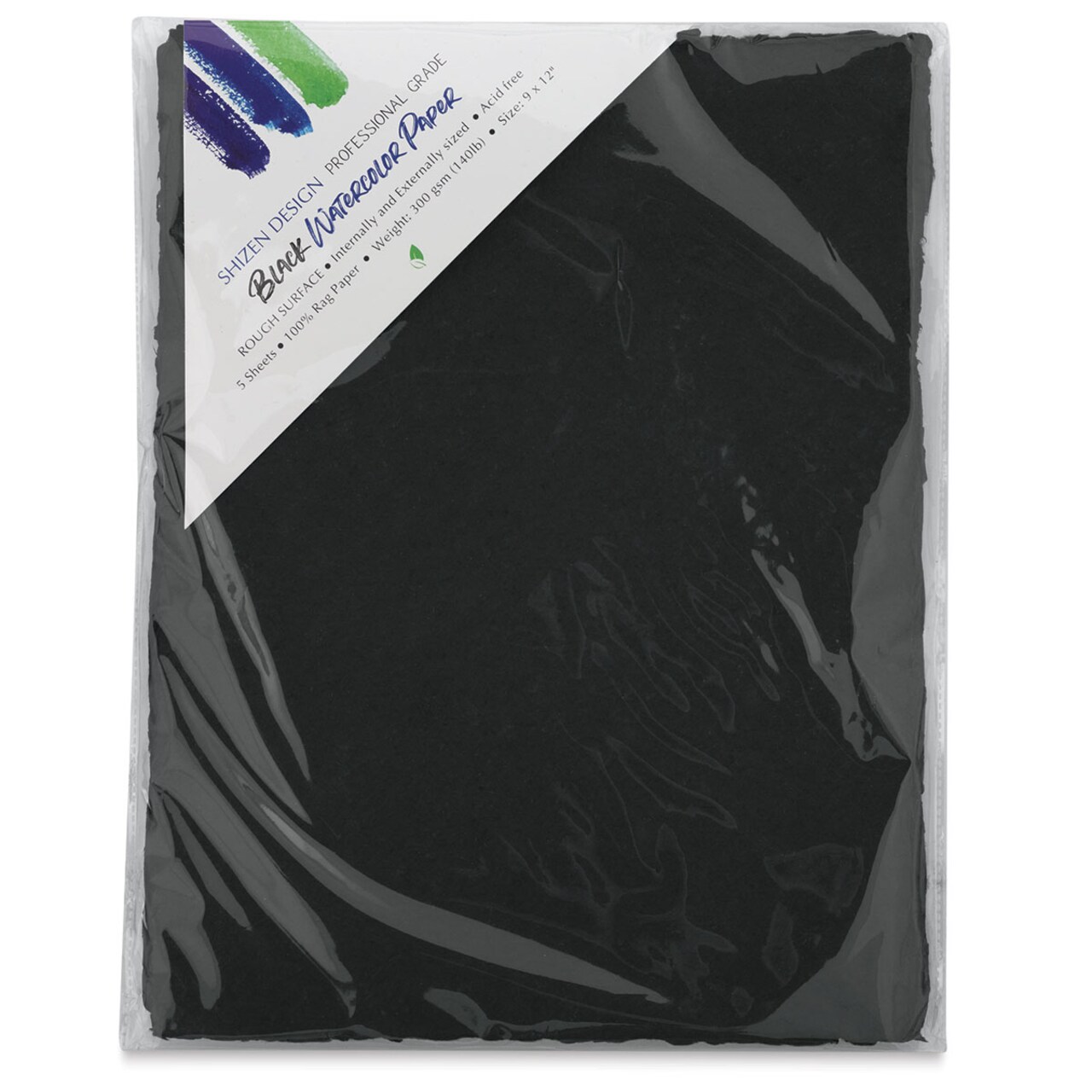 Shizen Black Watercolor Paper - 9" x 12", Cold Press/Rough, 5 Sheet Pkg